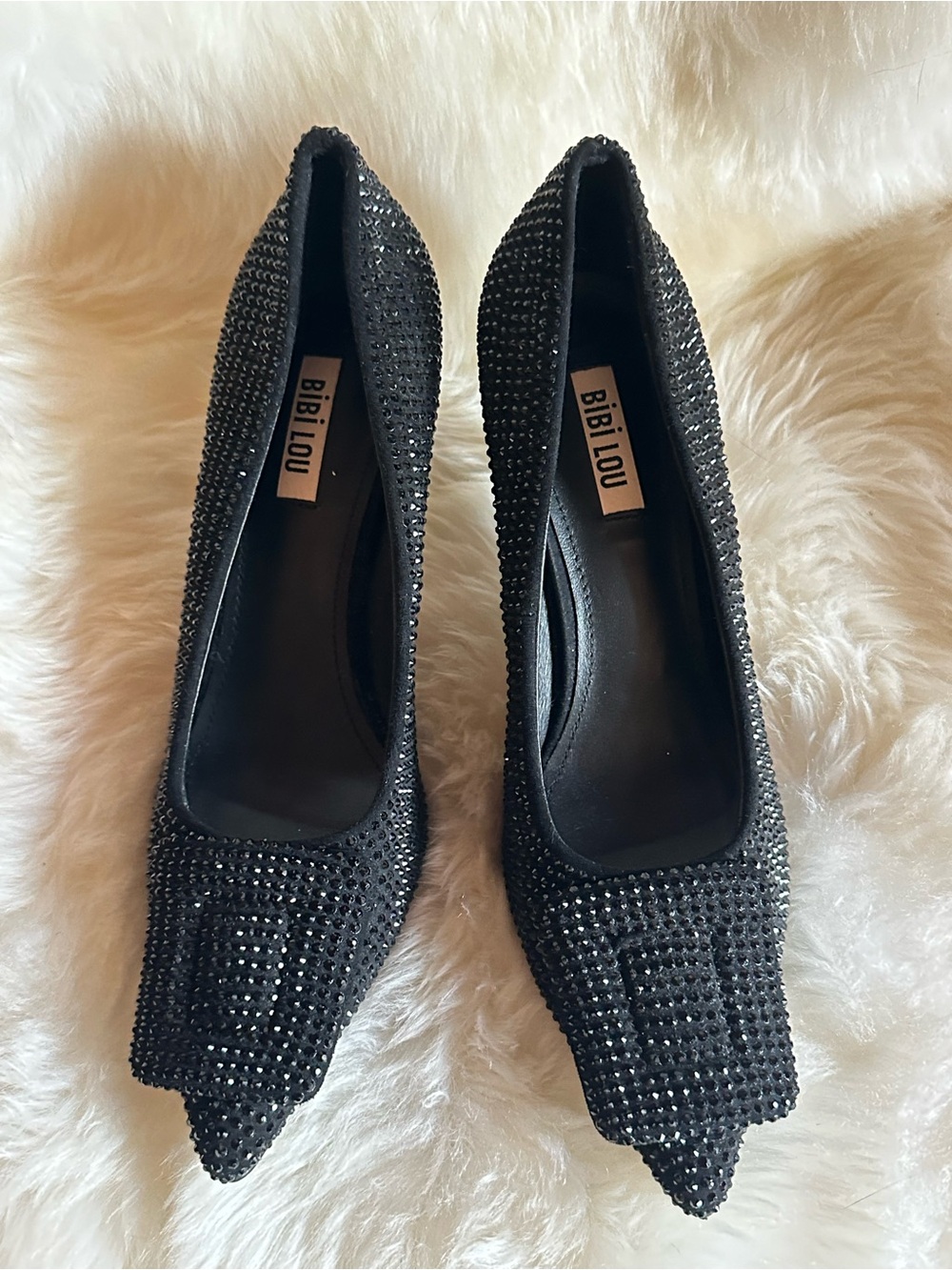 Bibi Lou Black Crystal Pointed Toe Heels